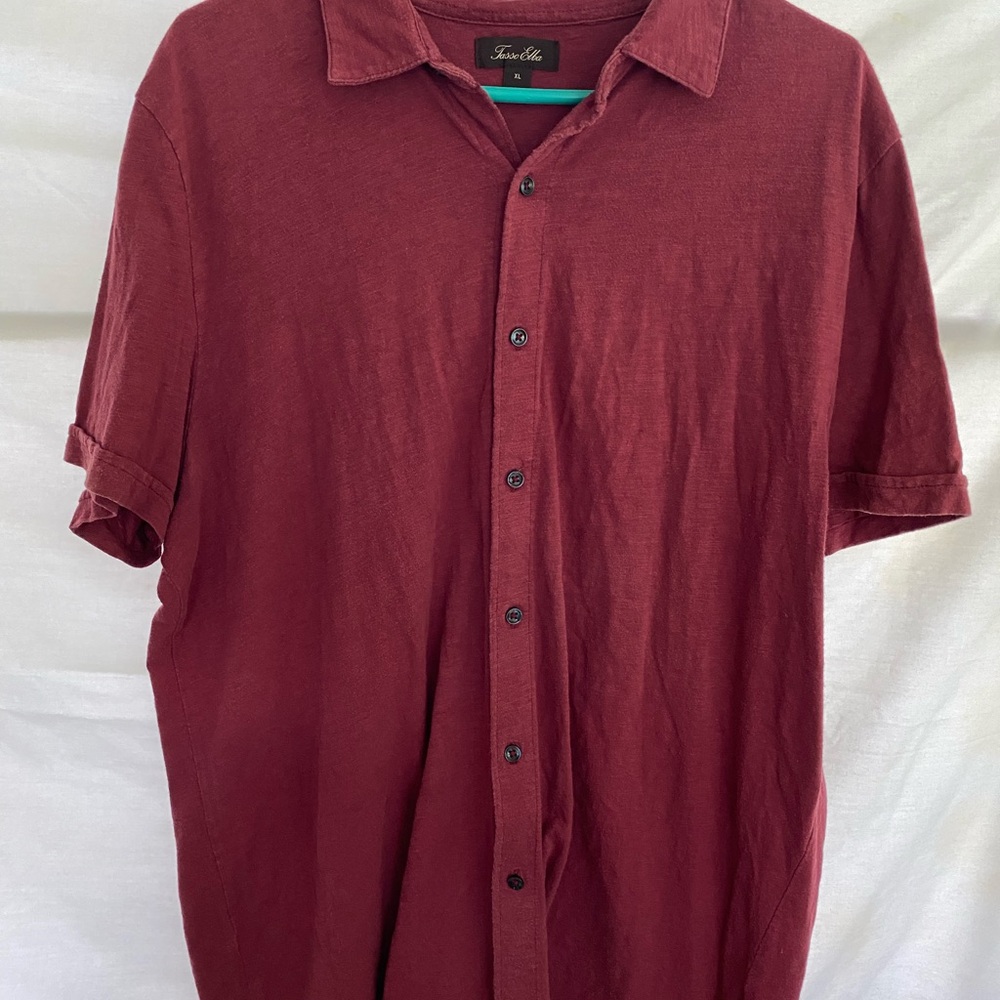 Tasso Elba Red 100% Cotton Casual Button Down Shirt Oversize Basic Short Sleeve